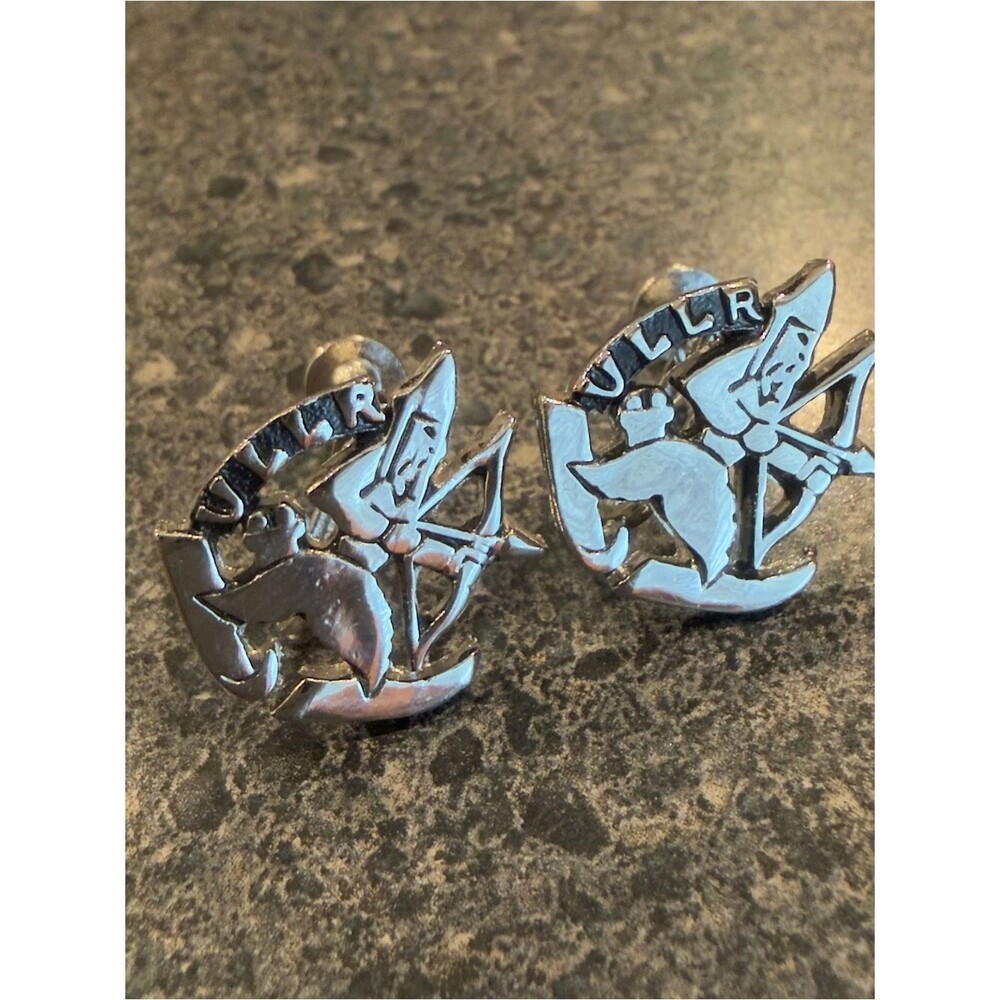 Vintage Ullr Ski God Screw Back Earrings Set Silver Tone Mid Century Nordic Skii